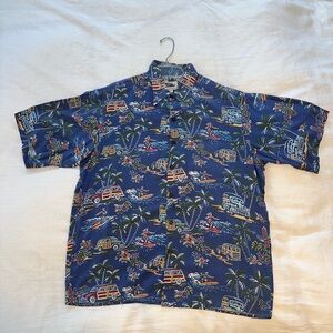 Blue Hawaiian Print Men's Shirt